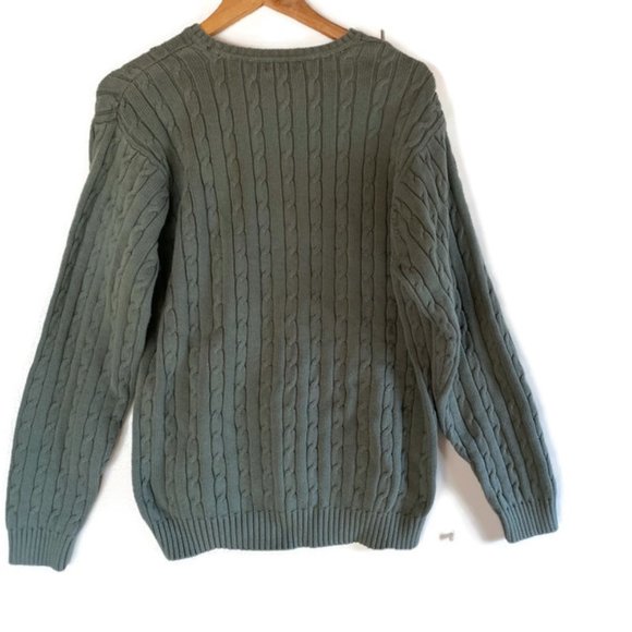 IZOD Mens L. 100% Cotton Cable knit Sweater. Green - Picture 2 of 2